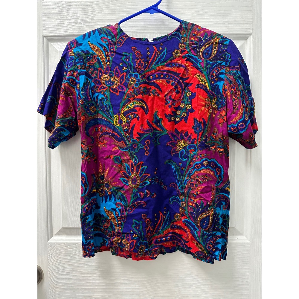 Vintage Susan Graver Blouse Shoulder Pads Floral Paisley Medium Women's